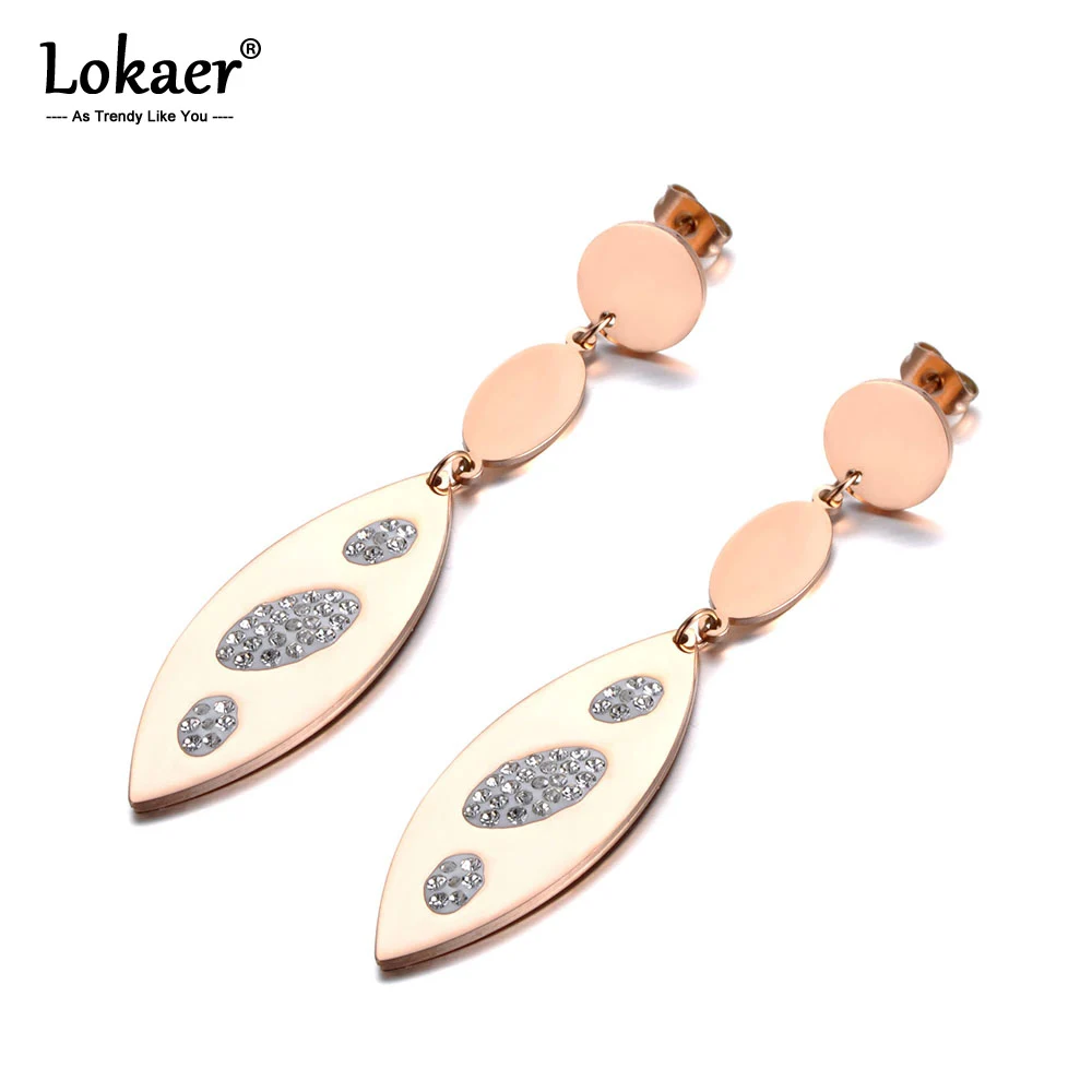 

Lokaer Geometry Rose Gold Titanium Stainless Steel White Clay Crystals Dangle Earrings For Girls Women Boucle D'oreille E19126