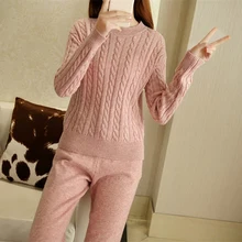 Европейская мода женская одежда зима новые кашемировые трикотажные брюки классический свитер с петельками, два предмета досуга