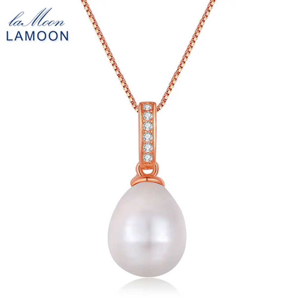 Lamoon Bijouterie 8mm 100% Natural Freshwater Pearl 925 sterling-silver-jewelry Pendant Necklace For Women Fine Jewelry NI047