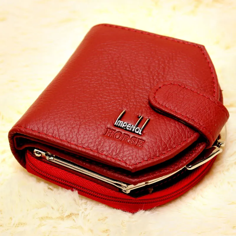 2016 ladies small Genuine leather wallets short mini leather wallet zipper women red purse ...