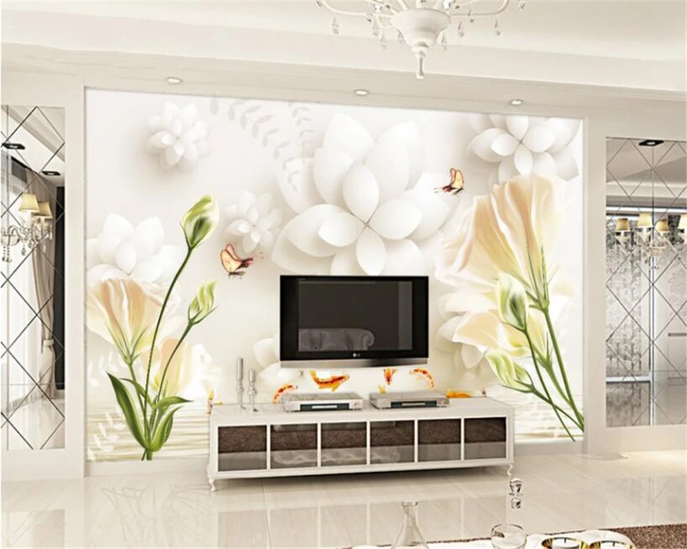 

Beibehang 3D Wallpaper Stereo Fancy Lily Tulip 3D TV Backdrop Living Room Bedroom Background Mural wallpaper for walls 3 d