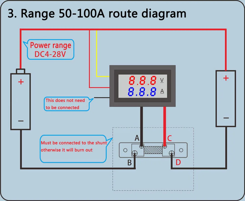 DC 0-100V 0-100A красный синий с двумя светодиодными цифровыми Вольтметр Амперметр Напряжение+ шунт двойной дисплей цифровой заголовок