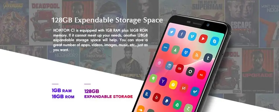 Оригинальный HOMTOM C1 1 ГБ Оперативная память 16 Гб Встроенная память 4 ядра мобильный телефон 5,5 inch 18:9 полный Дисплей 13MP сзади Камера смартфон