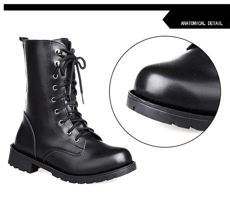 OUDINIAO/женские модные ботинки на толстом каблуке в армейском стиле Женские однотонные ботинки на шнуровке больших размеров новая весенняя обувь на платформе с носком