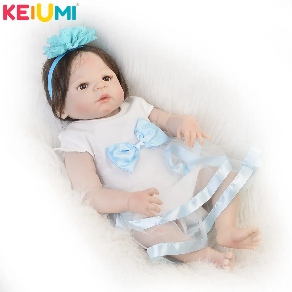 

Wholesale Reborn Baby Doll 23'' Full Silicone Vinyl Body Lifelike Newborn Dolls Fiber Hair Girl Toys Cute Kids Birthday Gifts