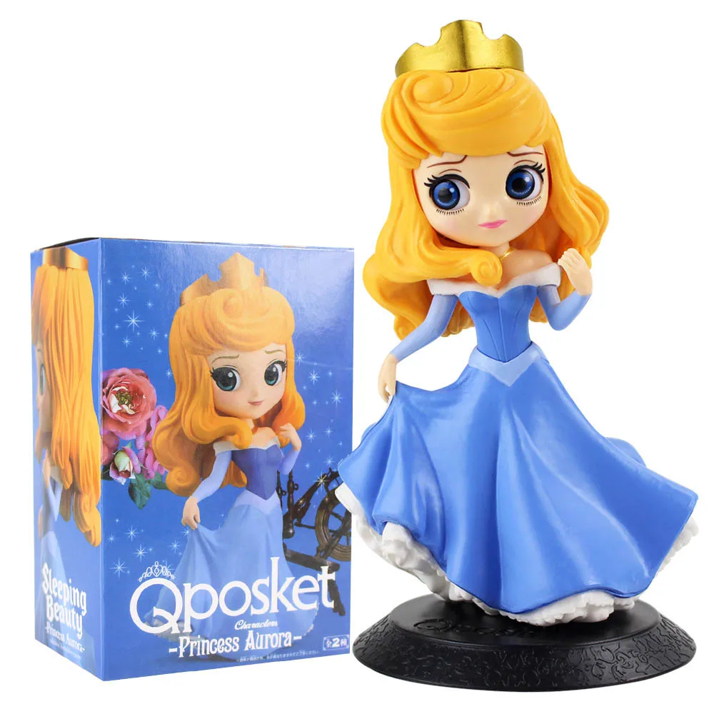 Q Posket Princess Figures Mermaid Ariel Rapunzel Belle QPosket Characters Collectible Modle Dolls Kids Girls Toys Gifts - Цвет: Aurora A with box