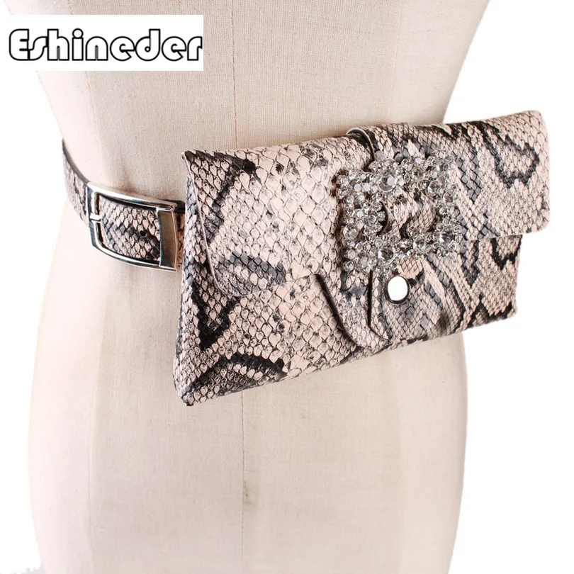 

ESHINEDER Women Diamond Belt Waterproof Belt Purse Fanny Pack Leather Waist Bag Belt Wallet Pack Money Pouch Crossbody Bum Bag