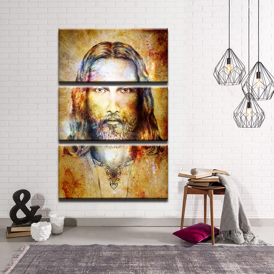 Холст HD печать плакатов Wall Art комплект из 3 предметов Иисус Христос Бог Картины