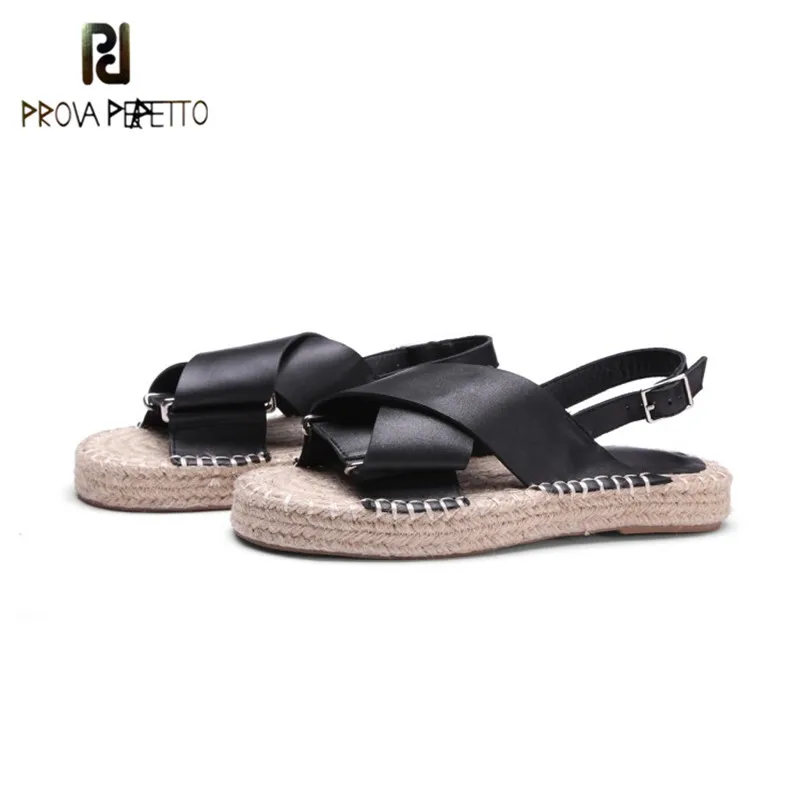 

Prova Perfetto 2018 Summer Popular Woman Sandals Comfort Flat Black Yellow Color Buckle Strap Elegant for Woman Retro Sandals