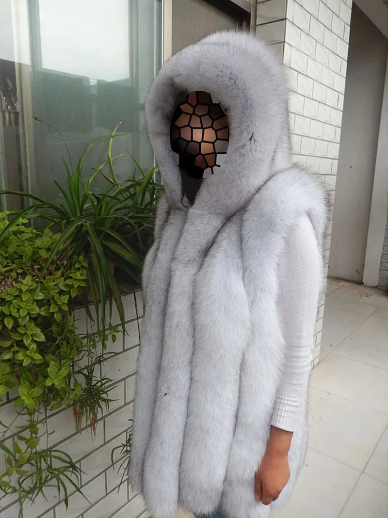 Cheap 2018 New Winter women real fox fur vest with hood lady fashion natural fox fur coat brand natural fur gilet customized 0