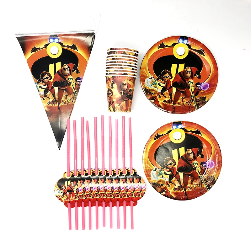 

The Incredibles Theme Party Event Decorations Disposable Tableware Paper Cup Plate Baby Shower Kids Birthday Party Supplies AH36