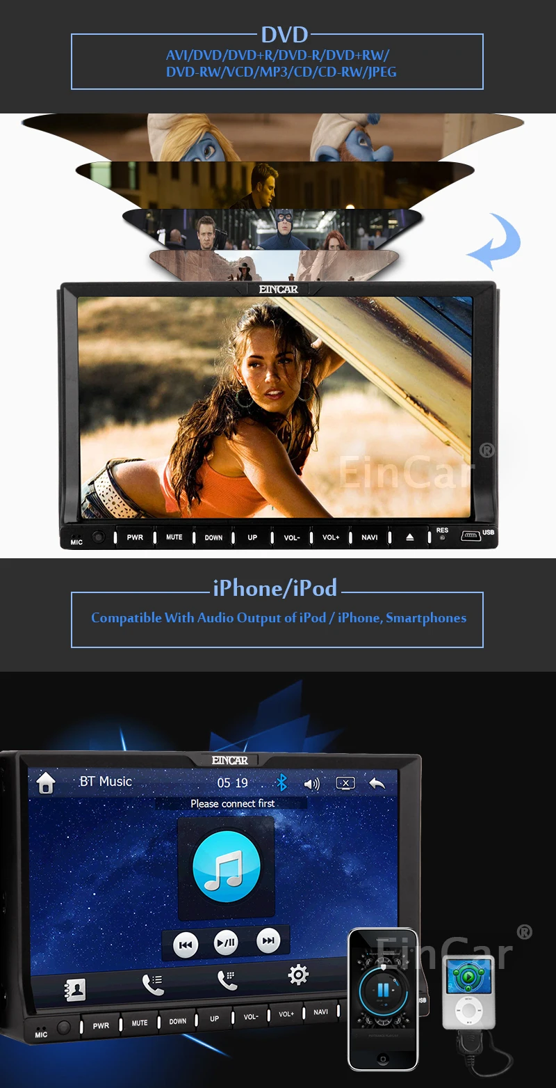 Cheap Eincar 7 inch Car DVD Player FM Accessory Movie Stereo Audio GPS Auto Radio SD in dash car stying Steering Wheel Autoradio 5