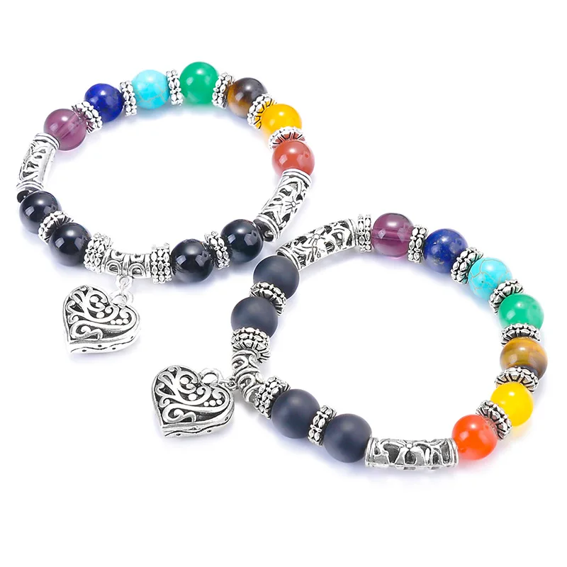 

New 7Chakra Tiger eye Bracelet Men Heart Pendant Healing Balance Beads Reiki Buddha Prayer Natural Stone Yoga Bracelet For Women