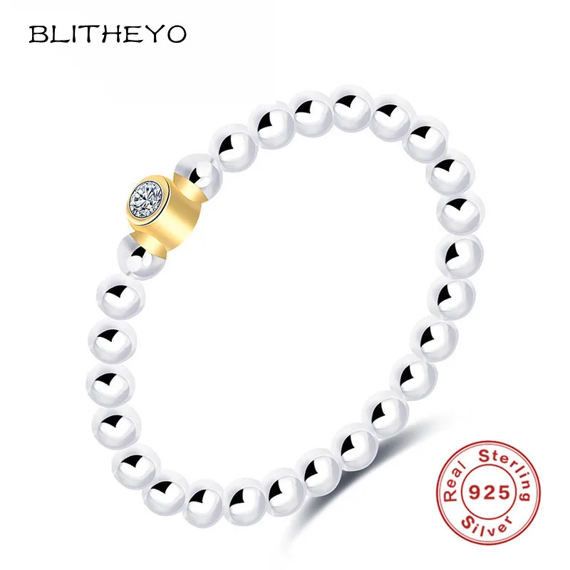 Blitheyo Новая мода 925 Серебряное кольцо простым круглым бисером с AAA Хрустальный