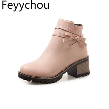 

Women Boots Autumn Winter High Heel Warm Pu Ankle Chelsea Shoes Round Toe Zip Platform 2018 New Sexy Fashion Casual Pink Black
