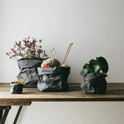 Моющиеся крафт Бумага Nordic сумка для хранения нет слов с красивыми растениями цветком Расти Контейнер Sundries еда сумки для хранения Организатор для дома - Цвет: Black