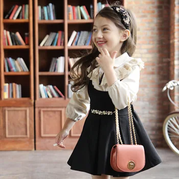 

Kids Korean Edition Boutique Children's Clothing Vest Girls Princess Temperament Spring Autumn New Lace Dress Shirt Two Pieces