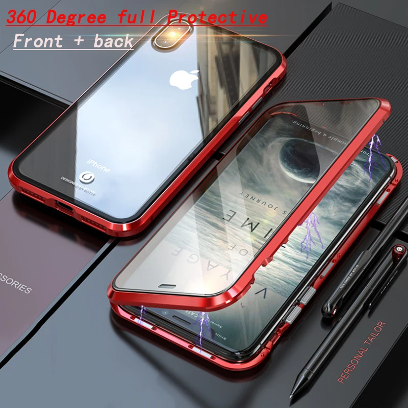 

Full Protection Front Back 9H Tempered Glass Case For Apple iPhone X XS MAX XR Shockproof Aluminum Metal Bumper Case
