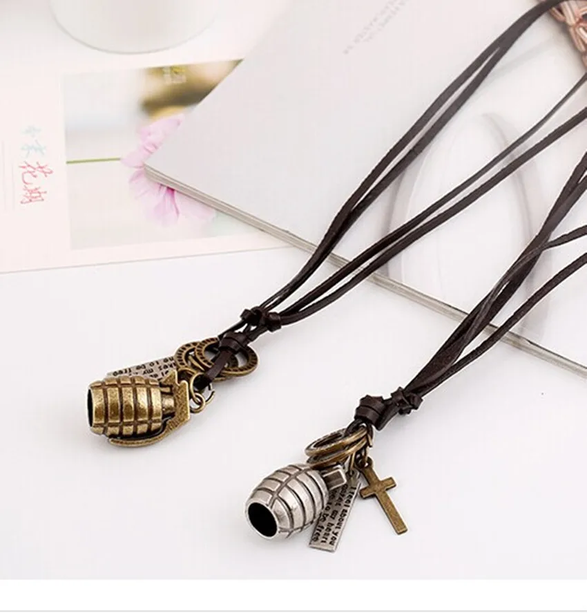 HOTSALE Antique Vintage Punk Pendant Necklace Men Long Leather Necklace