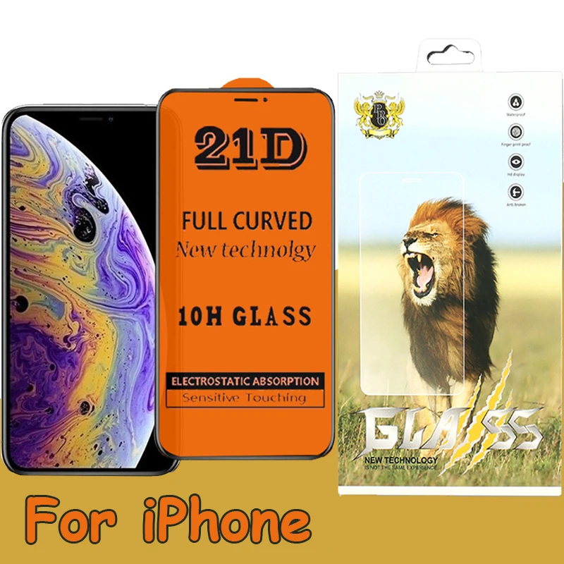 

50pcs 21D Full Cover Screen Protector Tempered Glass For iPhone 11 Pro Max XS XR X 8 7 6 6S Plus Printing Film With New Package