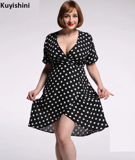 

Spring Summer Plus Size Dress 7XL 6XL 5XL 4XL 3XL 2XL XL Women Vintage Classic Polka Dots Curvy Chiffon Dresses
