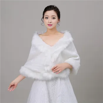 

100% Real Photos White Faux Fur Stoles Wedding Wrap Winter Bolero Jacket Bridal Accessories Cape Cloak In Stock