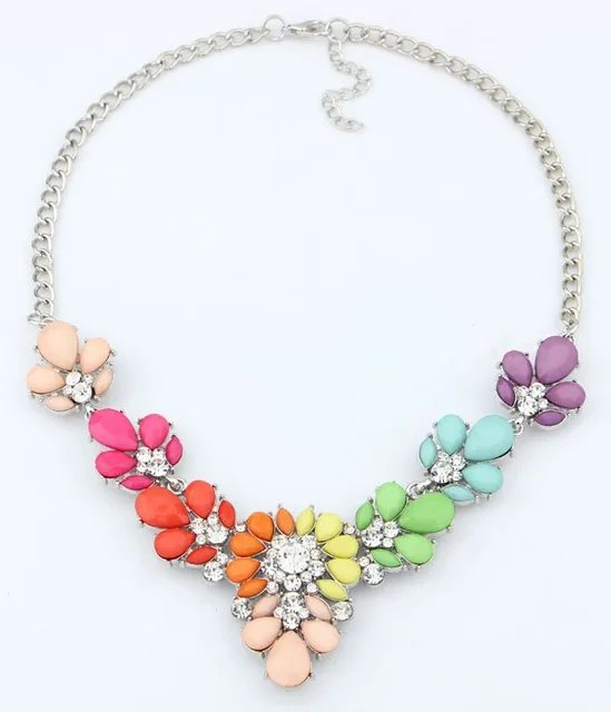 Flowers Rhinestone Necklace (7 Colors)