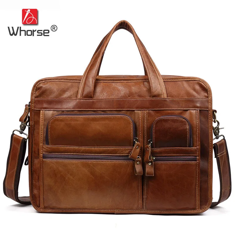 

Brand Handmade Genuine Leather Business Briefcase Men Cowhide 14" Laptop Bag Satchel Crossbody Messenger Bags W9913