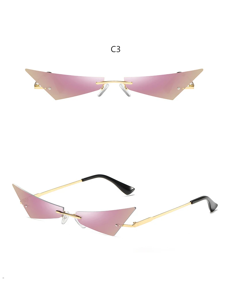 Горячее розовое зеркало хиппи узкие очки новая индивидуальность кошачий глаз бескаркасные солнцезащитные очки для женщин и мужчин Металлические оттенки хип хоп солнцезащитные очки