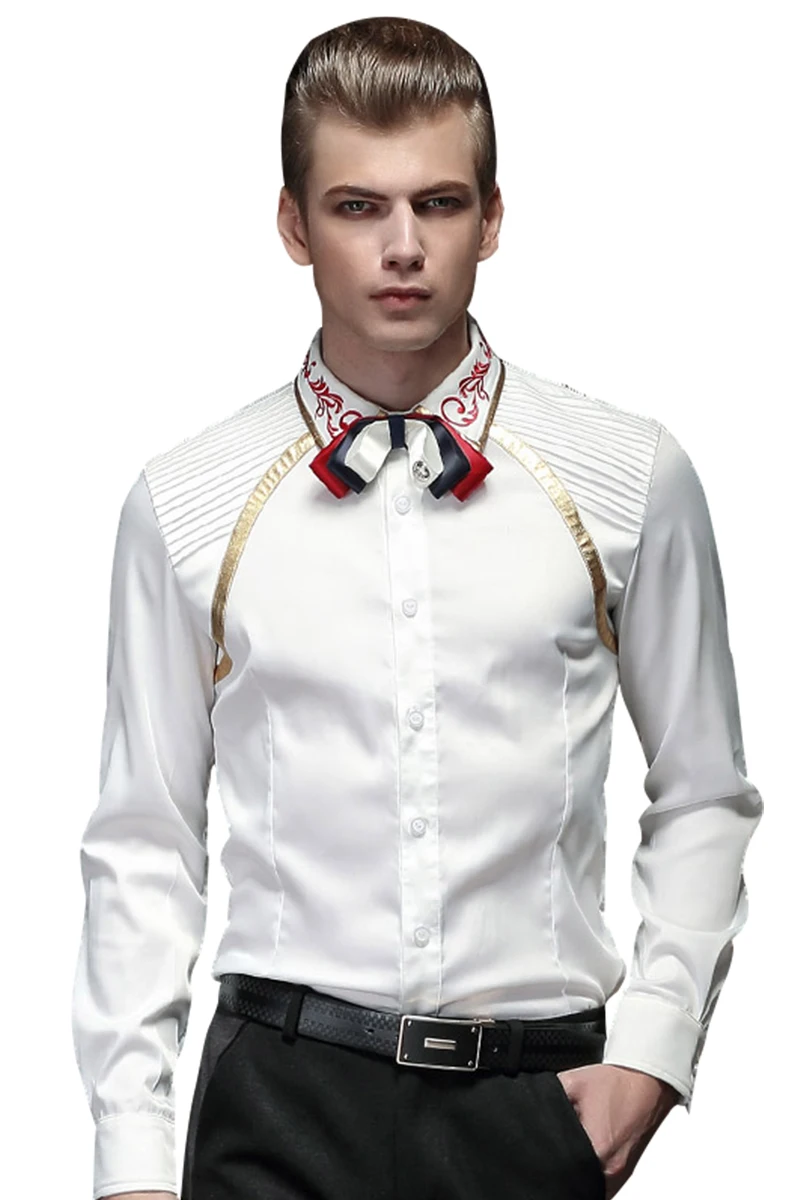 FanZhuan Free Shipping New male long sleeved men's fashion casual spring shirt Wrinkle gilding embroidery white 15205 Korean man FanZhuan Free Shipping New male long sleeved men's fashion casual spring shirt Wrinkle gilding embroidery white 15205 Korean man