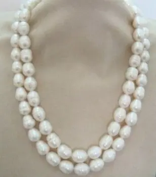 

Real AAA 9-10mm south sea white baroque pearl necklace 32" 14k GOLD CLASP