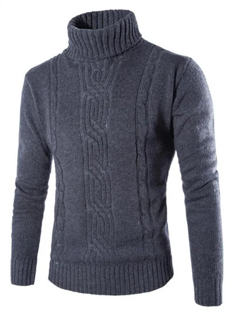 Covrlge мужской свитер зимний мужской однотонный толстый вязаный мужской свитер с высоким воротом размера плюс пуловер с высоким воротом теплая одежда MZM030 - Цвет: Темно-серый