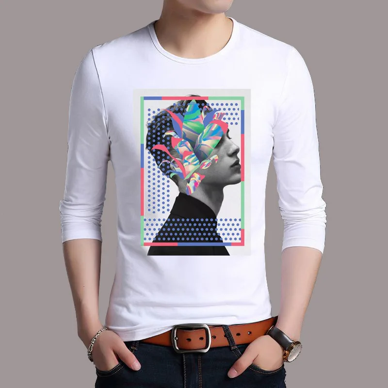 

2019 European And American Men's Long-sleeved Printed T-shirt Youth Fashion Men's Round Neck Slim Bottoming Shirt