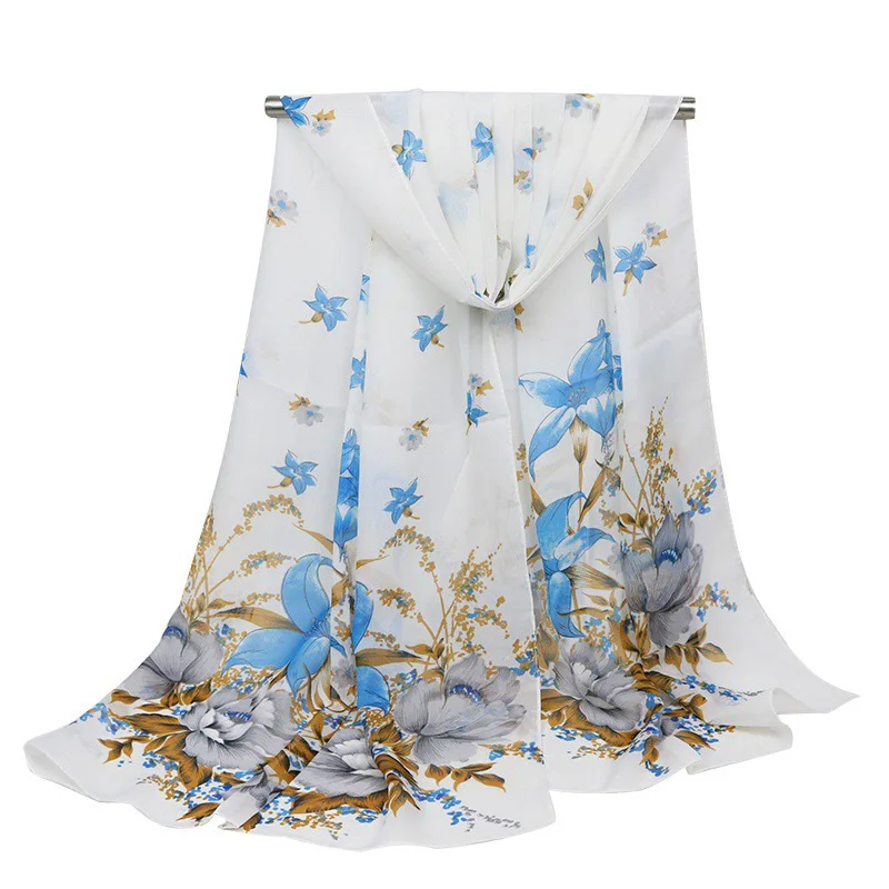 

UACY Brand High Quality Chiffon Soft Printed Flower Various Color Long Silk Ladies Scarves 50*160CM