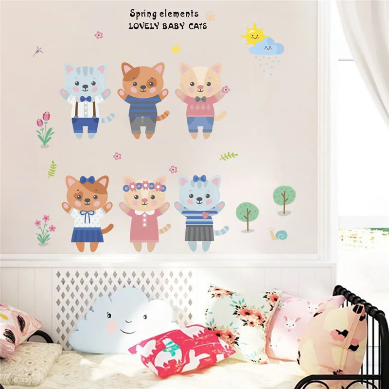 Cartoon Cats wall stickers For Kids Rooms Children Bedroom wall Decal