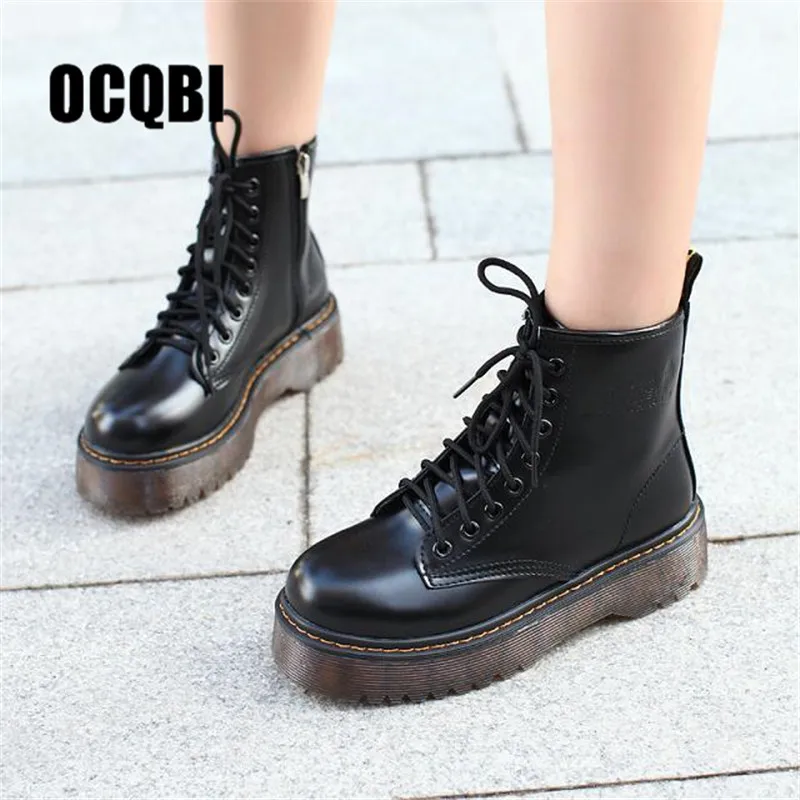 Tanie Buty zimowe damskie buty Martin platformy ciepłe bawełniane buty motocyklowe Farbic klasyczny rozmiar bucików 35 40 kobiet buty botas mujer