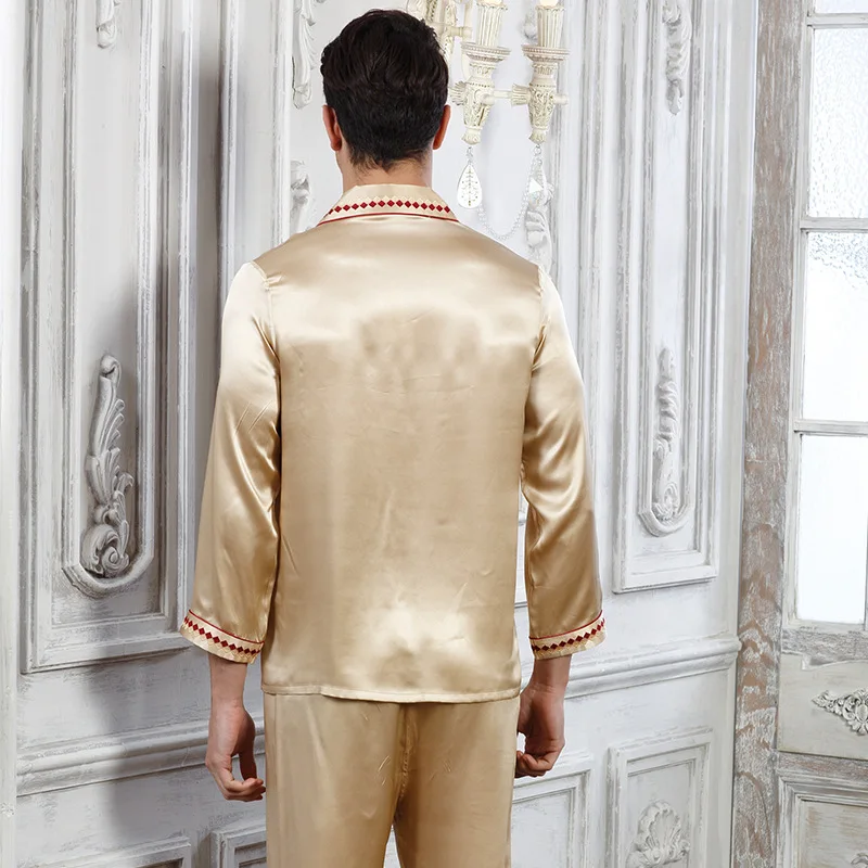 2020 Man's Genuine Silk Pajamas Long-Sleeved Sets Silkworm Silk Home Wear Two-Piece 100% Silk Sleepwear Male 15076 2020 Man's Genuine Silk Pajamas Long-Sleeved Sets Silkworm Silk Home Wear Two-Piece 100% Silk Sleepwear Male 15076