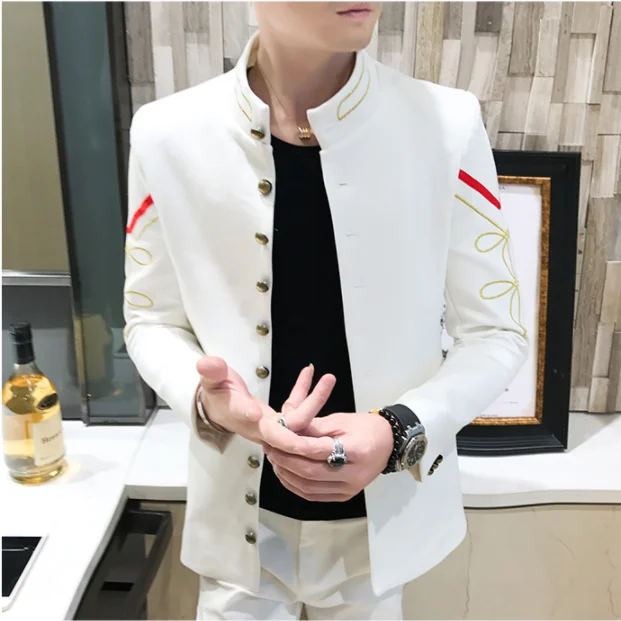 Классический костюм со стоячим воротником мужская куртка Азиатский Размер s m XL XXL деловой Банкетный мужской пиджак тонкий дизайн мужской свадебный костюм