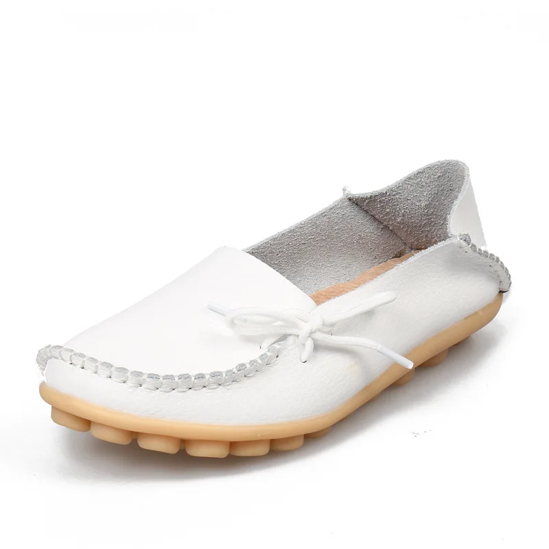 Fashion Women Genuine Leather Loafers Flats Buckle Metal Decoration Nurse Mother Shoes