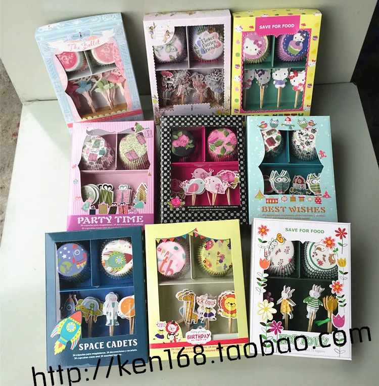 

Free Shipping 48Pcs/set(24pcs cups+24pcs topper) Muffin Cake Cups With Toppers Cupcake Wrapper Birthday Party Decoration Favors