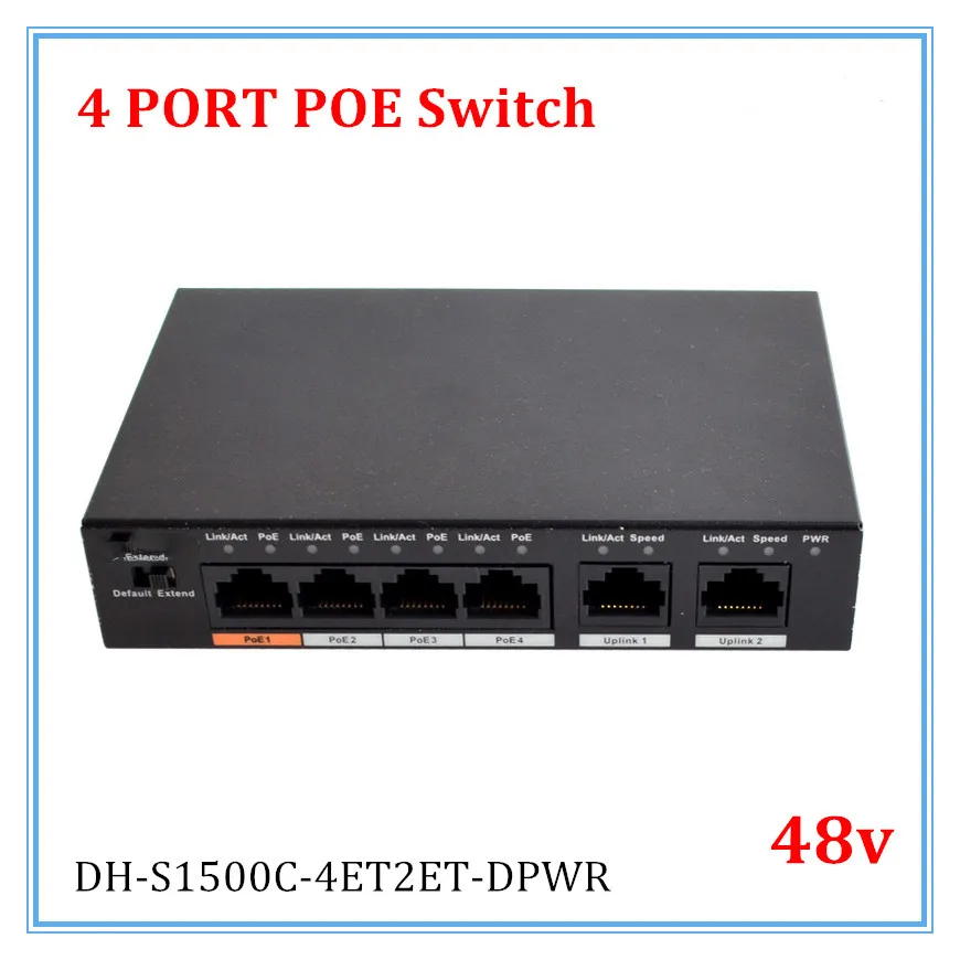 

DH 4 Ports POE Switch Standard 48v Not burn the machine 250 meters transmit for Security cameras and CCTV ip system