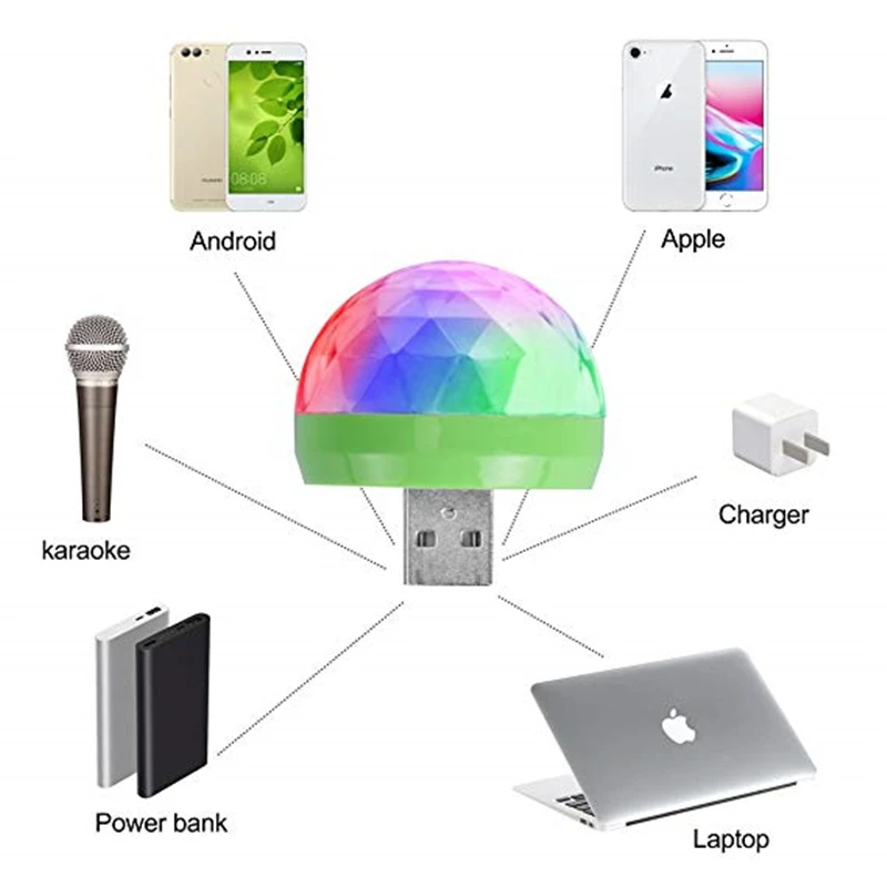Диско светильник s Mini USB цветной светодиодный ночной Светильник самоходный