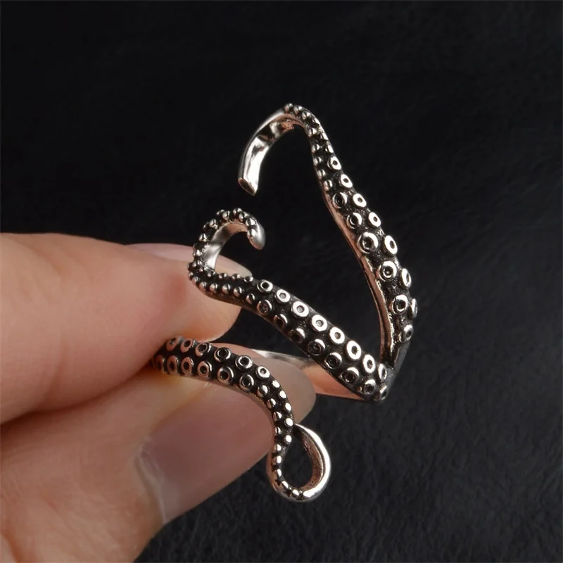 YANHUI оригинальные ювелирные изделия для панков кольца из стерлингового серебра 925 для Для женщин глубоководных кальмара Finger Осьминог Открытые Кольца размер колец, регулируемый R243
