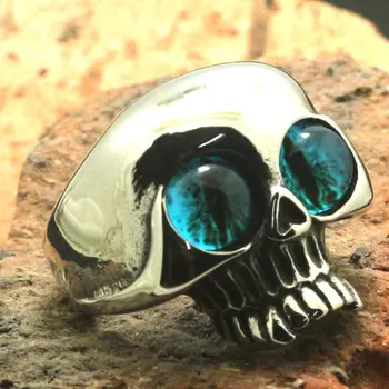 

Newest Men Boy 316L Stainless Steel Cool Blue Eye ball Skull Ring