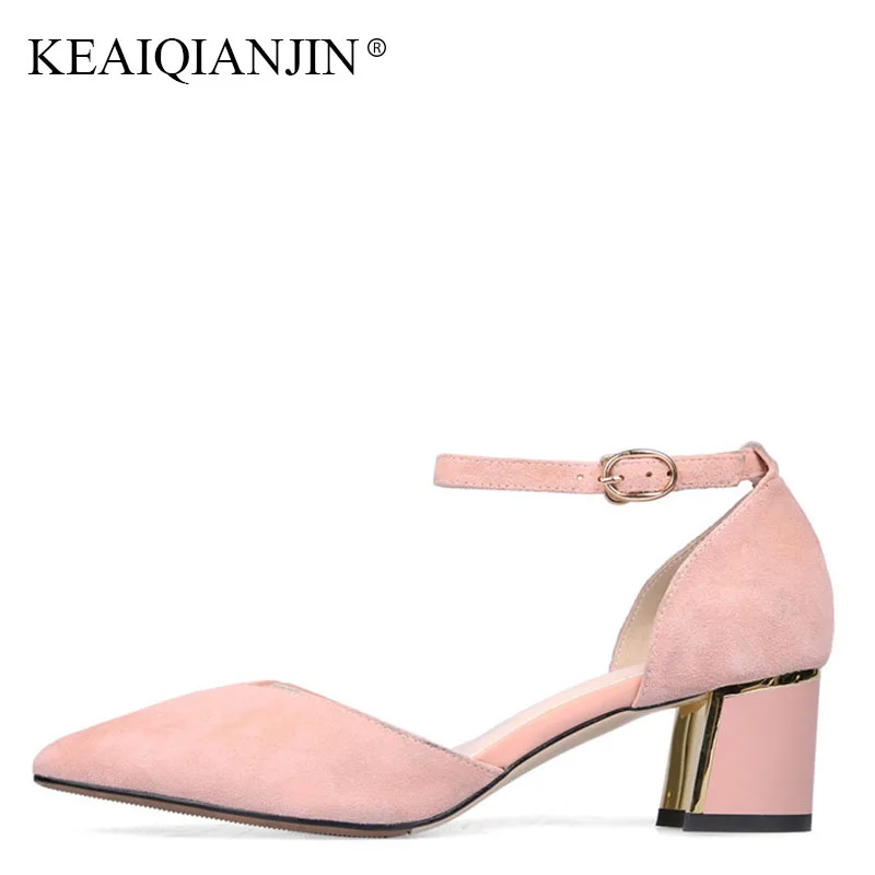 

KEAIQIANJIN Woman Genuine Leather Shallow Sandals Fashion Gladiator Sheepskin Shoes Sexy Black Pink Apricot High Heeled Sandal