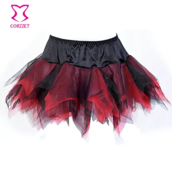 

Black Red Gauze Layered Tutu Skirt Sexy Clubwear Petticoat Matching Corset's Skirts Women Burlesque Underdress Saias Femininas