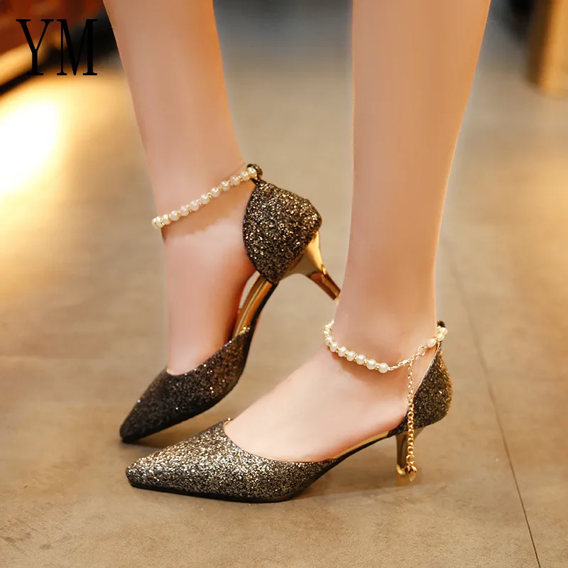 Sexy Pointed toe Pearl High heels shoes Female Fashion hollow with Sandals Paillette of the Thin Breathable shoes Women Pumps Sexy Pointed toe Pearl High heels shoes Female Fashion hollow with Sandals Paillette of the Thin Breathable shoes Women Pumps