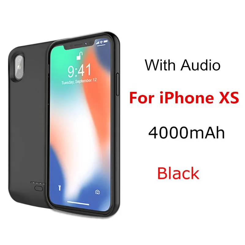 NTSPACE 4000 мАч зарядное устройство чехол для iPhone X power Case Портативный Банк питания зарядный чехол для iPhone XS корпус аккумулятора аудио - Цвет: Black For iPhone XS