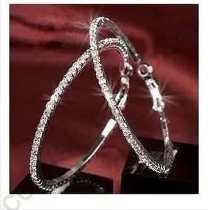 

Free Fast Shipping 50MM Full Austrian Crystal Stone 925 Sterling Silver Coated Hoop Circle Earrings For Women