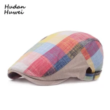 Летние клетчатые Для мужчин Для женщин береты хлопок Остроконечные Кепки модные извозчик плоской подошве для вождения Newsboy Плющ Кепки s для унисекс GH-740
